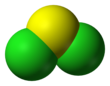 Space-filling model of sulfur dichloride