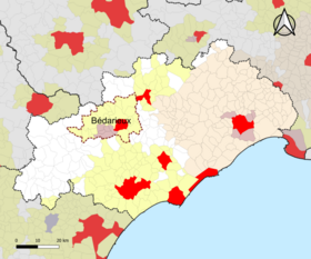 Localisation de l'aire d'attraction de Bédarieux dans le département de l'Hérault.