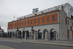 Corner angle view of the former rail depot turned concert venue