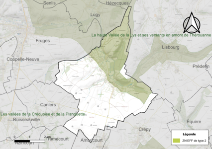 Carte de la ZNIEFF de type 2 sur la commune.