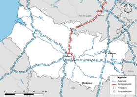 Carte du réseau routier national (autoroutes et routes nationales) dans le département de la Somme