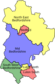 Map of parliamentary constituencies in Bedfordshire 1997–2010