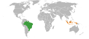 Mapa indicando localização de Brasil e do Indonésia.