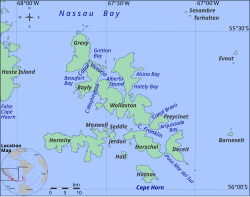 Emplacement du canal Franklin, entre les îles Wollaston et les îles L'Hermite.