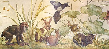 Murals in the Drawing Room depicting Aesop's Fables ...