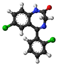 Ball-and-stick model of the delorazepam molecule