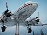 The Douglas DC-3 that now serves as a weather vane at Yukon Transportation Museum located beside the Whitehorse International Airport.