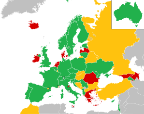 A coloured map of the countries of Europe