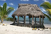 Faleo'o beach fale on Manono island.