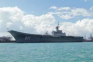 Royal Thai Navy helicopter carrier HTMS Chakri Naruebet at Changi Naval Base, Singapore 2017.