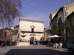 The main square and the church of Santa Maria Assunta in Paganica