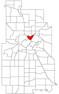 Location of Nicollet Island/East Bank within the U.S. city of Minneapolis