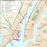 Map of the New York City harbor railroads in the early 20th century.