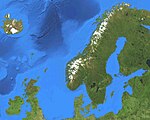 מפת תבליט של חצי האי סקנדינביה