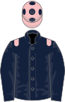 Dark blue, pink epaulettes, pink cap, dark blue spots