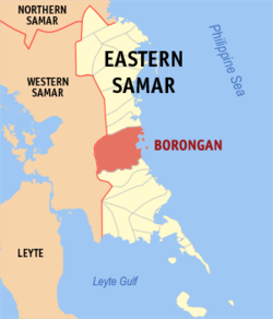 Mapa han Eastern Samar nga nagpapakita kon hain nahimutang an Borongan.
