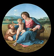 拉斐爾的《阿尔瓦圣母》，直徑94.5cm，約作於1510年，來自安德魯·威廉·梅隆的收藏，原為艾米塔吉博物館的藏品。[24]
