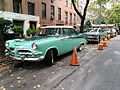 Period vehicles on Monroe Place in Brooklyn Heights during filming