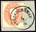 Österreichische 5-Kreuzer-Briefmarke, entwertet um 1875 in STEINSCHÖNAU