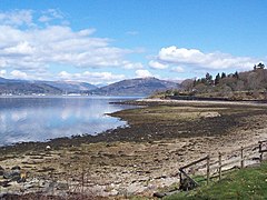 Strachur - St, Catherines, Creag a' Phuill shoreline Taken from the old Road with Inveraray in the background.