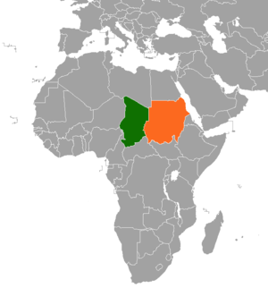 Mapa indicando localização do Sudão e do Chade.