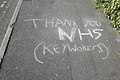 "Thank you NHS (Keyworkers)" chalked on a pavement in Weymouth