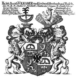 Gemehrtes Wappen des Ritters Johann Burkhard Volkamer von Kirchensittenbach