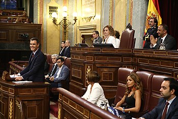 Pedro Sánchez giving a speech in the Congress of Deputies