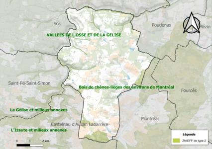 Carte de la ZNIEFF de type 2 sur la commune.