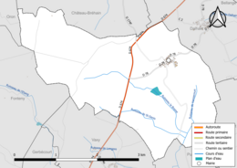 Carte en couleur présentant le réseau hydrographique de la commune