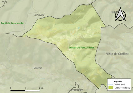 Carte de la ZNIEFF de type 2 sur la commune.