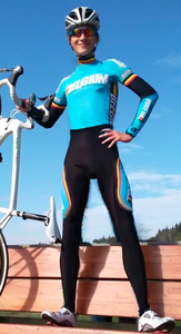 A road cyclist wearing compression garments