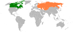 Map indicating locations of Canada and Soviet Union
