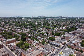 Aerial view of Dovercourt Park in 2022