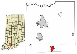 Location of Ferdinand in Dubois County, Indiana.
