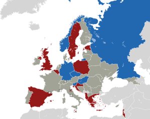 A coloured map of the countries of Europe