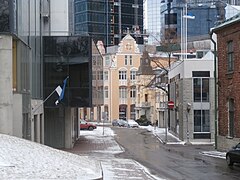 Estonian Flag on the Wall of Maakri 36 in Tallinn 24 February 2017