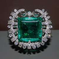 The Hooker Emerald Brooch, containing a 75-carat square-cut emerald, also in the U.S. National Museum of Natural History.