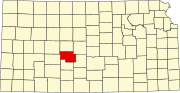 Map of Kansas highlighting Pawnee County