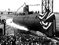 Image 133The launching ceremony of the USS Nautilus January 1954. In 1958 it would become the first vessel to reach the North Pole. (from Nuclear power)