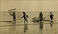 Femmes de la région de Plouharnel pratiquant la pêche (aux crevettes ?) vers 1885.