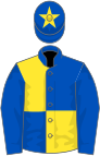 Royal blue and yellow quartered, royal blue sleeves, royal blue cap, yellow star