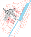 Tour & Taxis-områdets tidigare utseende. A2 betecknar Gare Maritime och B Entrepôt royal