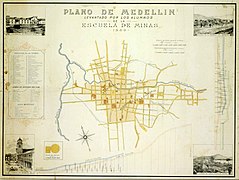 Plano de Medellín en 1889