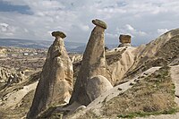 The 'Three beauties' fairy chimneys, thought to be named after to Hera, Athena and Aphrodite, located in Ürgüp
