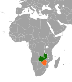 Map indicating locations of Zambia and Zimbabwe