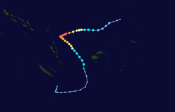 Trajectoire de Zoe dans le Pacifique sud.