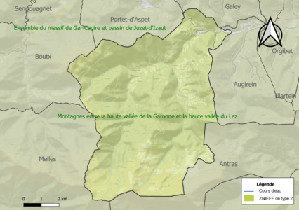 Carte des ZNIEFF de type 2 sur la commune.