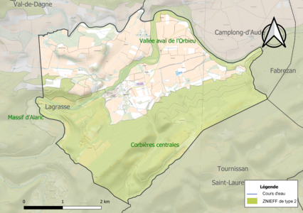 Carte des ZNIEFF de type 2 sur la commune.