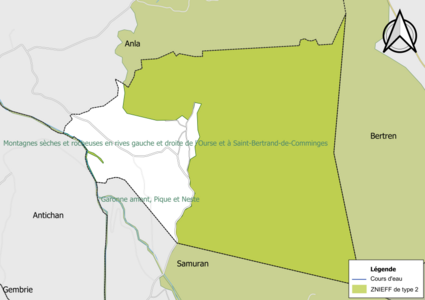 Carte des ZNIEFF de type 2 sur la commune.